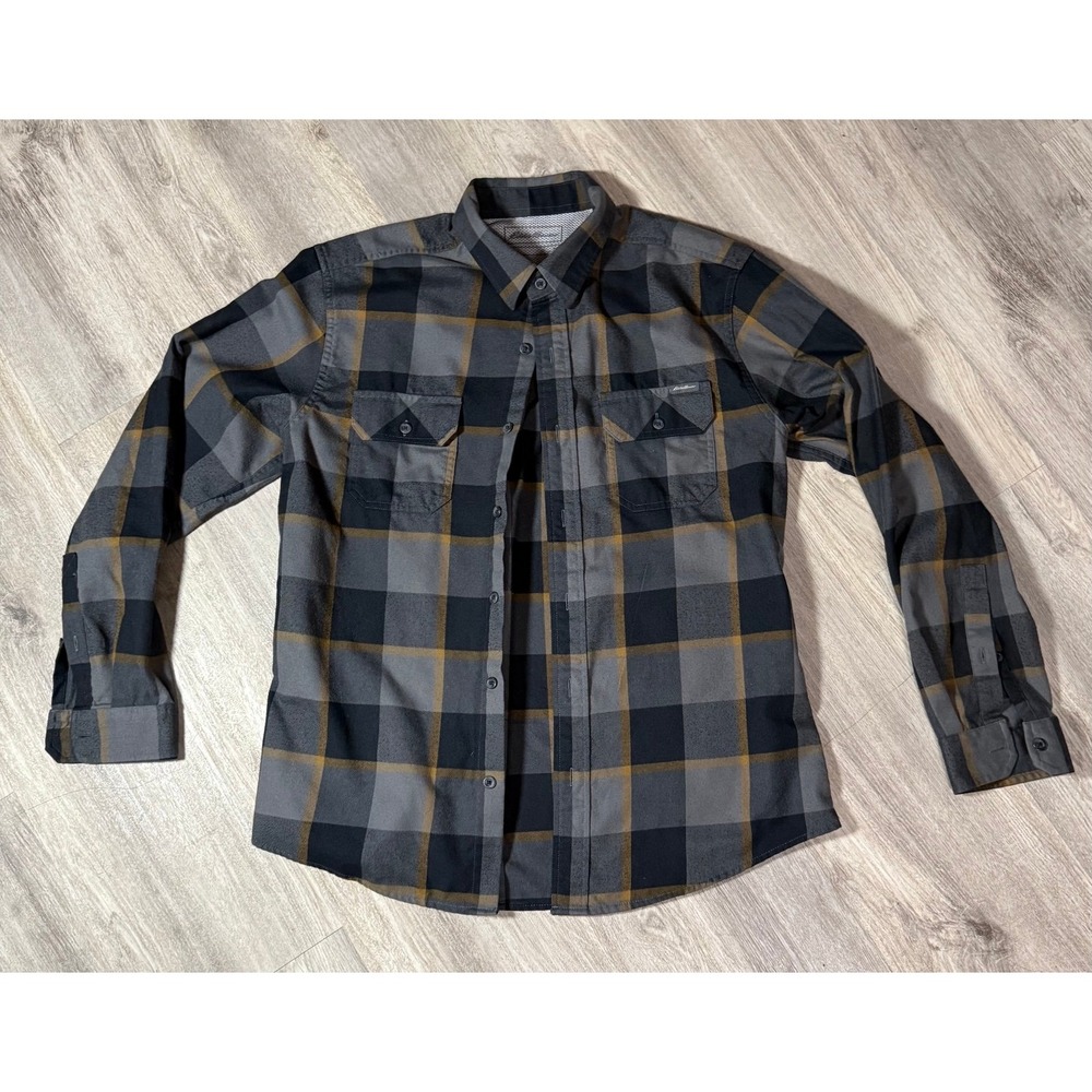 Eddie Bauer flannel long sleeve button down size large minor hole on back bottom